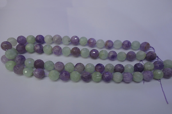 CNA664 15 inches 12mm faceted round lavender amethyst & prehnite beads