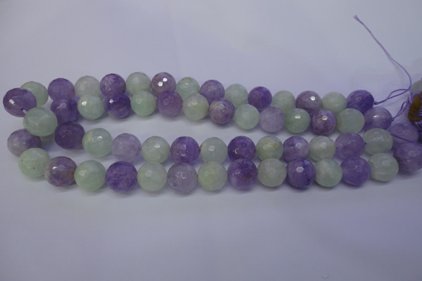 CNA665 15 inches 14mm faceted round lavender amethyst & prehnite beads