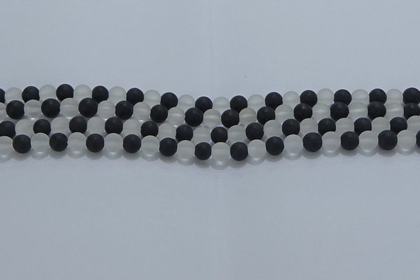 CNC111 15.5 inches 6mm round matte white crystal & black agate beads