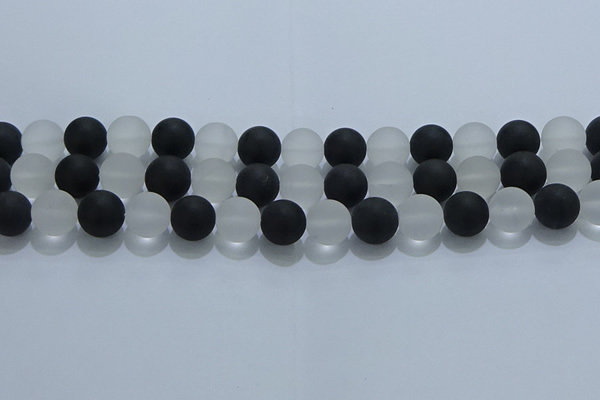 CNC114 15.5 inches 12mm round matte white crystal & black agate beads