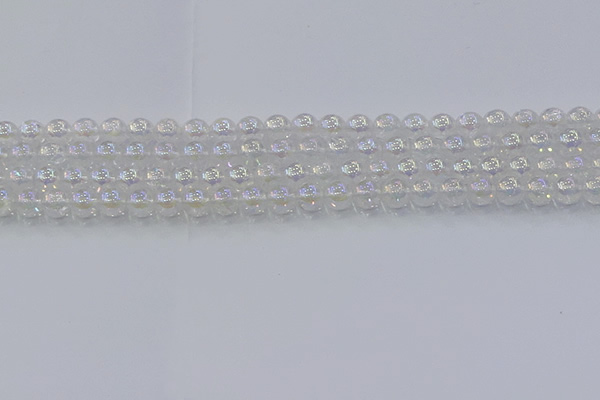 CNC561 15.5 inches 6mm round plated crackle white crystal beads