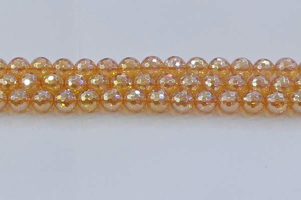CNC618 15.5 inches 14mm faceted round plated natural white crystal beads