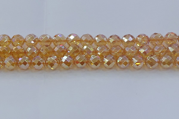 CNC624 15.5 inches 14mm faceted round plated natural white crystal beads