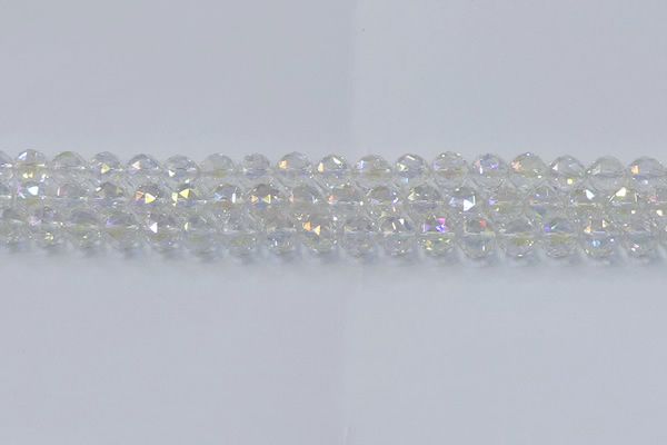 CNC646 15.5 inches 8mm faceted round plated natural white crystal beads