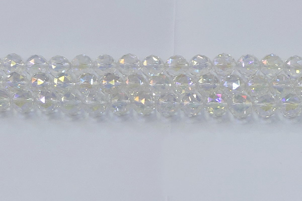 CNC649 15.5 inches 14mm faceted round plated natural white crystal beads