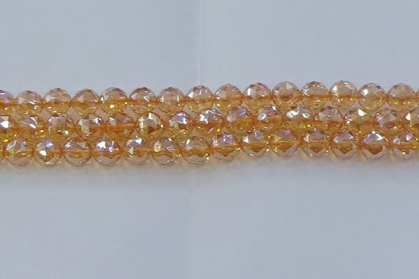 CNC654 15.5 inches 12mm faceted round plated natural white crystal beads