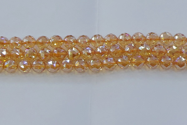 CNC655 15.5 inches 14mm faceted round plated natural white crystal beads