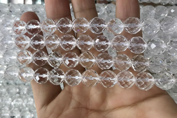 CNC705 15.5 inches 12mm faceted round white crystal beads