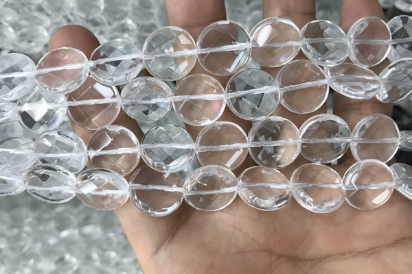 CNC748 15.5 inches 16mm faceted coin white crystal beads
