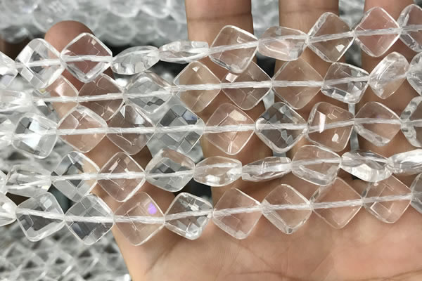 CNC754 15.5 inches 10*10mm faceted diamond white crystal beads