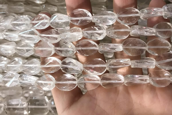 CNC819 15.5 inches 10*14mm twisted & faceted oval white crystal beads