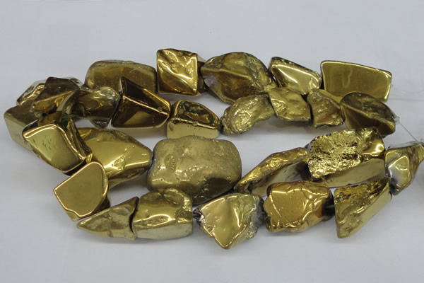 CNG1322 15.5 inches 15*30mm – 25*35mm nuggets plated quartz beads