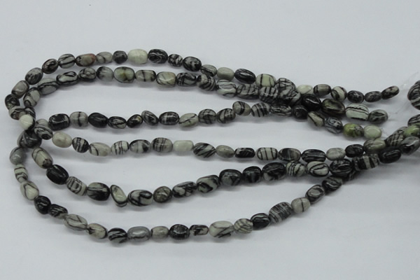 CNG211 15.5 inches 6*8mm nuggets black water jasper beads