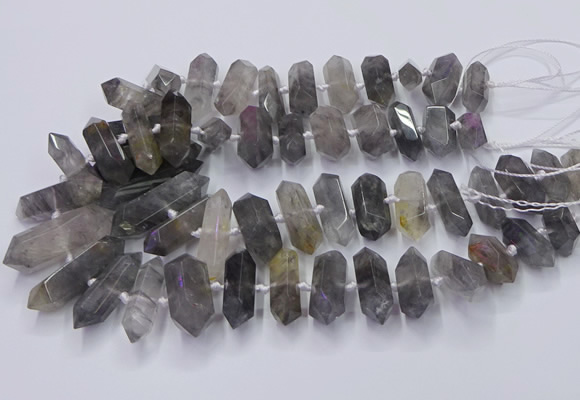 CNG3206 15.5 inches 10*25mm - 12*45mm faceted nuggets cloudy quartz beads
