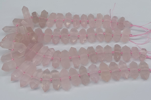 CNG3216 10*25mm - 12*50mm faceted nuggets rose quartz beads