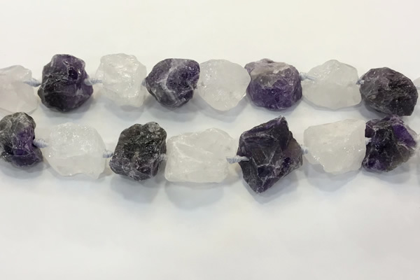 CNG3571 18*20mm - 25*30mm nuggets rough white crystal & amethyst beads