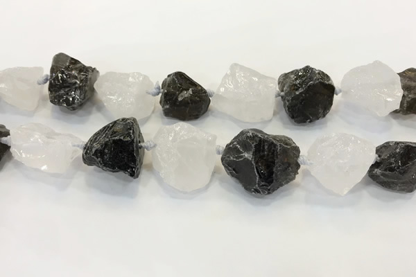CNG3572 18*20mm - 25*30mm nuggets rough white crystal & smoky quartz beads