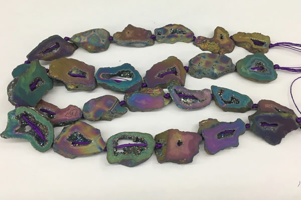 CNG3648 15.5 inches 22*30mm - 30*40mm freeform plated druzy agate beads