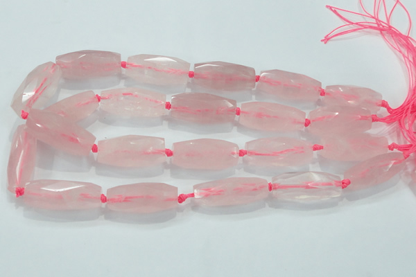CNG374 15.5 inches 15*35mm faceted nuggets rose quartz beads