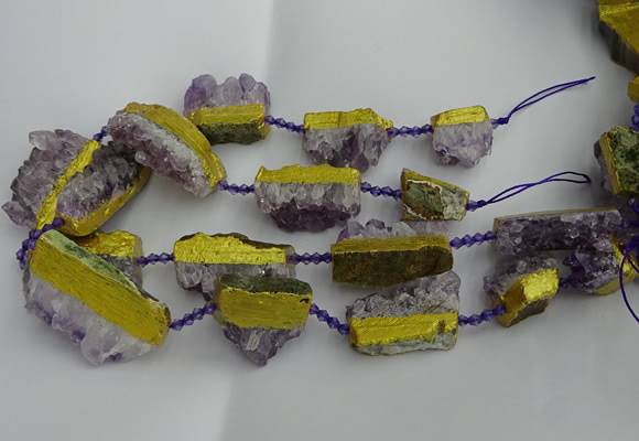 CNG5209 15.5 inches 15*20mm - 12*40mm freeform plated druzy amethyst beads