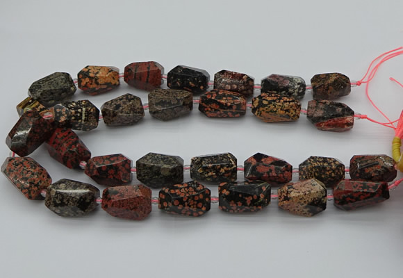 CNG5416 12*16mm - 15*25mm faceted nuggets red snowflake obsidian beads