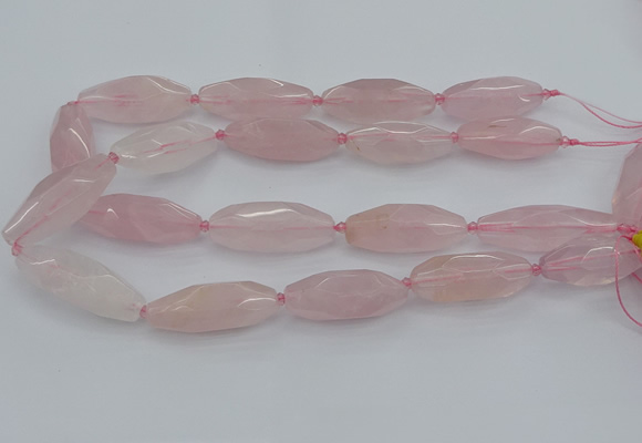 CNG5631 15.5 inches 15*35mm - 18*40mm faceted rice rose quartz beads