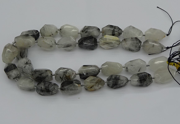 CNG5695 12*16mm - 15*25mm faceted nuggets black rutilated quartz beads