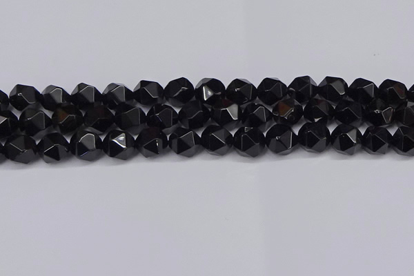 CNG6025 15.5 inches 12mm faceted nuggets black agate beads