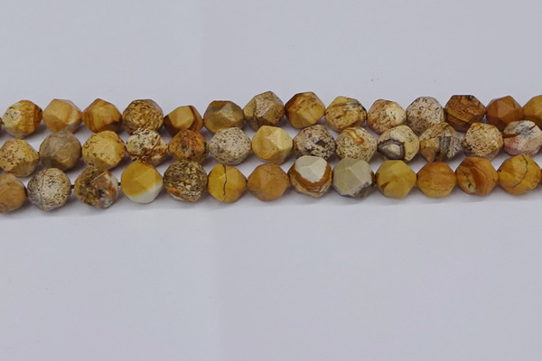 CNG6126 15.5 inches 8mm faceted nuggets picture jasper beads
