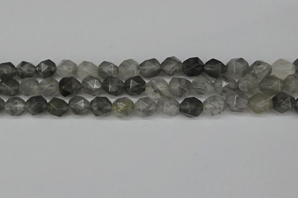 CNG6170 15.5 inches 10mm faceted nuggets cloudy quartz beads