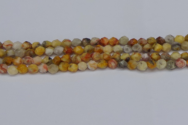 CNG6222 15.5 inches 6mm faceted nuggets yellow crazy lace agate beads