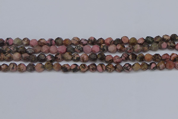 CNG6252 15.5 inches 6mm faceted nuggets rhodonite beads