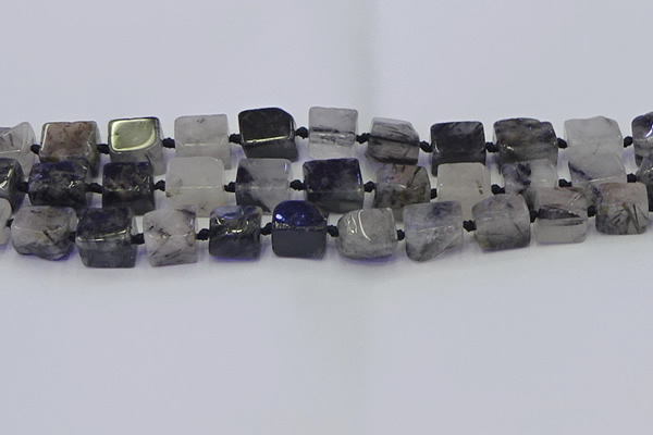 CNG6822 15.5 inches 8*12mm - 10*16mm nuggets black rutilated quartz beads