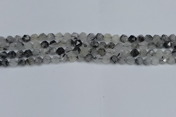 CNG7245 15.5 inches 6mm faceted nuggets black rutilated quartz beads