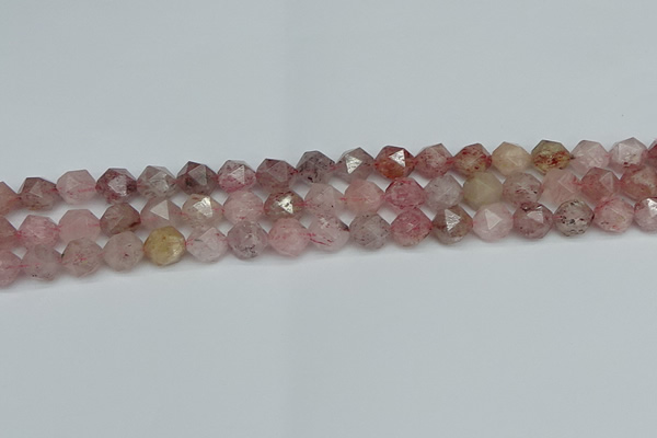 CNG7256 15.5 inches 8mm faceted nuggets strawberry quartz beads