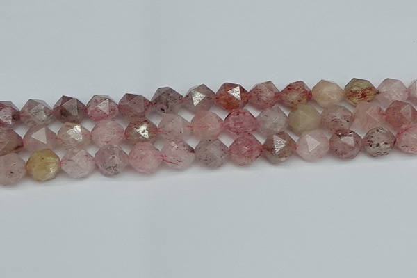 CNG7258 15.5 inches 12mm faceted nuggets strawberry quartz beads