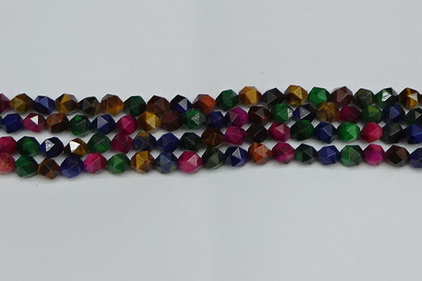 CNG7331 15.5 inches 8mm faceted nuggets mixed tiger eye beads