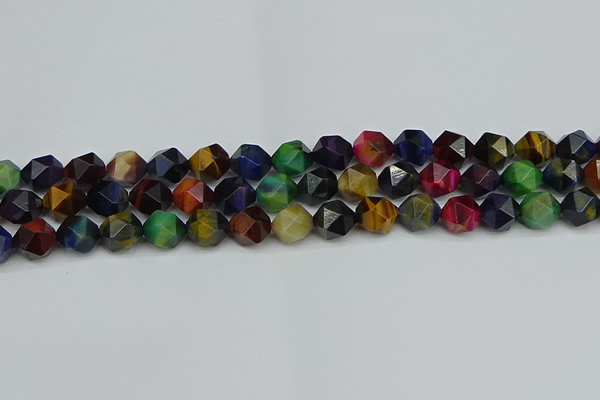 CNG7332 15.5 inches 10mm faceted nuggets mixed tiger eye beads