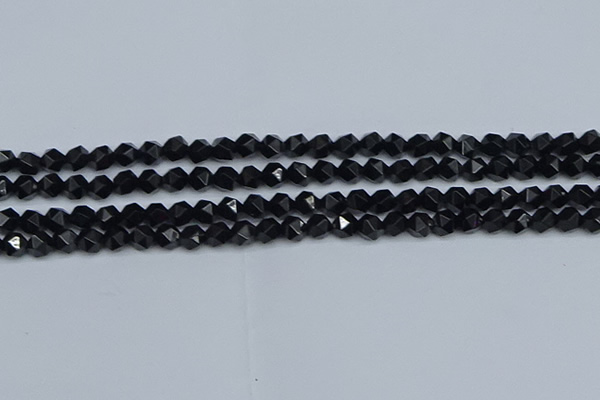 CNG7350 15.5 inches 6mm faceted nuggets Black agate beads