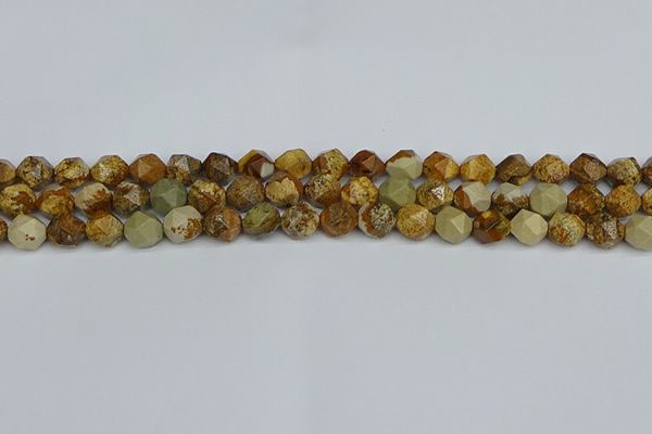 CNG7376 15.5 inches 8mm faceted nuggets picture jasper beads