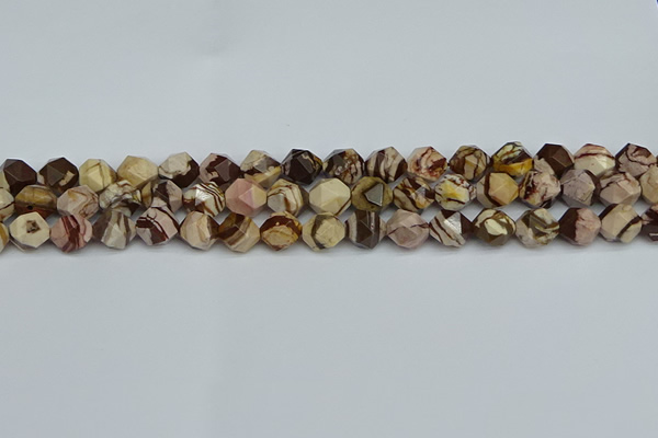 CNG7381 15.5 inches 8mm faceted nuggets zebra jasper beads