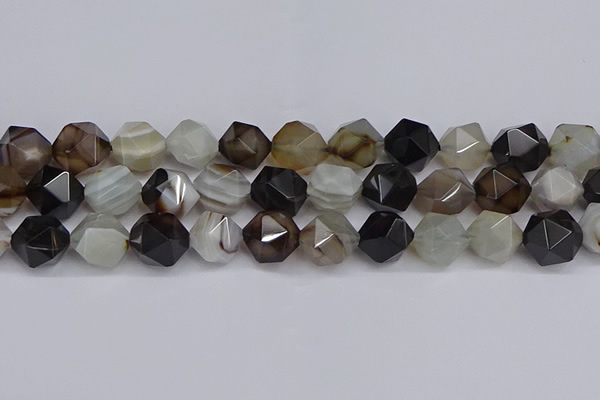 CNG7504 15.5 inches 12mm faceted nuggets line agate beads