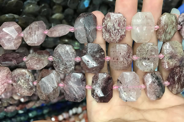 CNG7757 13*18mm - 15*25mm faceted freeform strawberry quartz beads