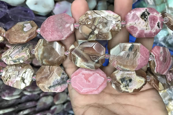 CNG7838 22*30mm - 25*35mm faceted freeform rhodochrosite beads