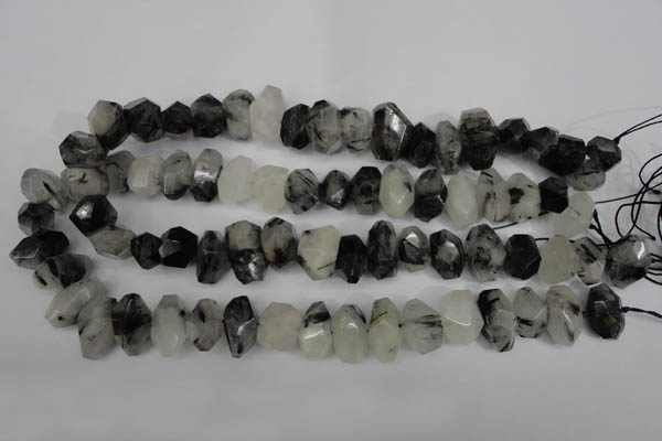 CNG856 15.5 inches 10*16mm faceted nuggets black rutilated quartz beads