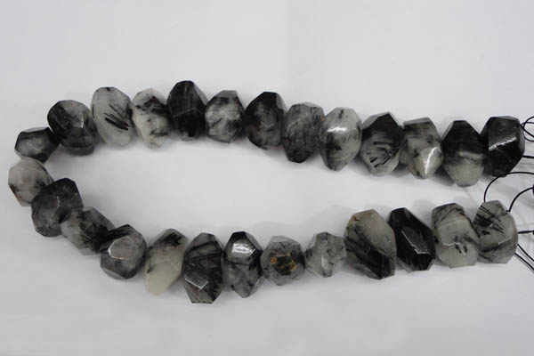 CNG857 15.5 inches 14*22mm faceted nuggets black rutilated quartz beads
