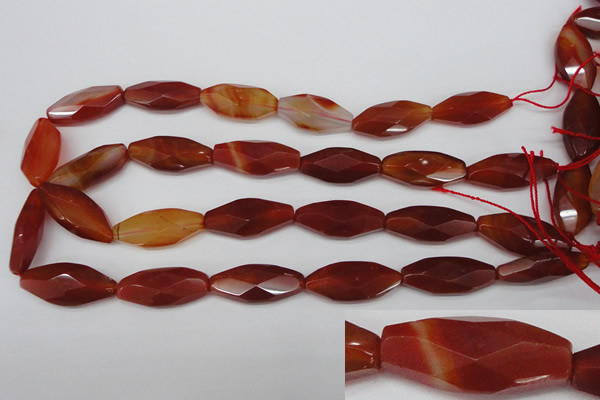CNG880 15.5 inches 14*30mm faceted rice red agate nugget beads