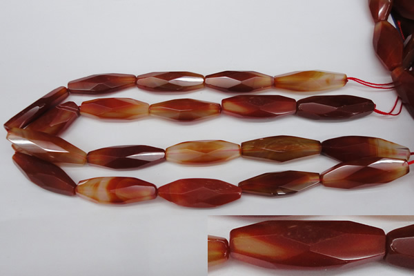 CNG881 15.5 inches 15*40mm faceted rice red agate nugget beads