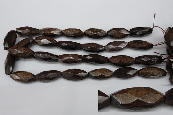 CNG882 15.5 inches 14*32mm faceted rice bronzite nugget beads