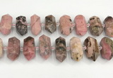 CNG8919 15.5 inches 10*25mm - 15*30mm faceted nuggets rhodonite beads